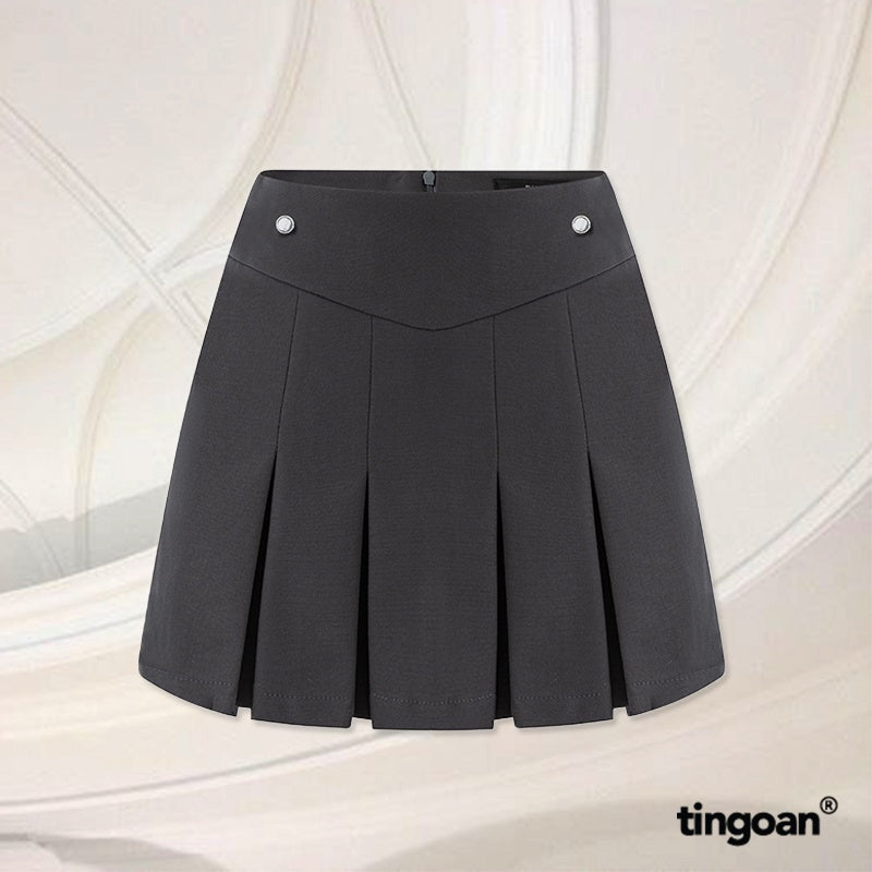 TINGOAN® - Chân váy xám cạp thường vạt xếp ly SAD MOOD SKIRT/GR