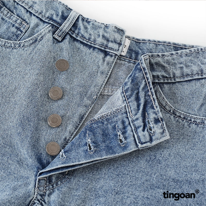 TINGOAN® - Blue bias cut denim shorts MASCARA JEANS SHORTS/BLUE