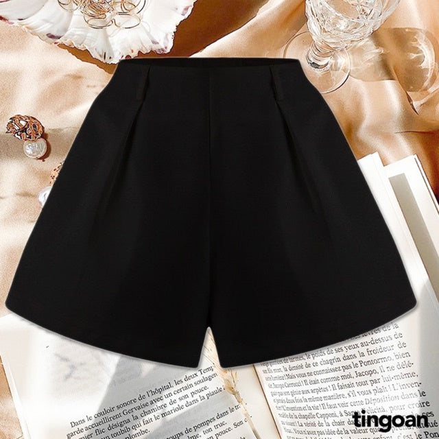 TINGOAN® - Quần shorts cạp cao chiết ly eo đen BUBBLE SHORTS/BL