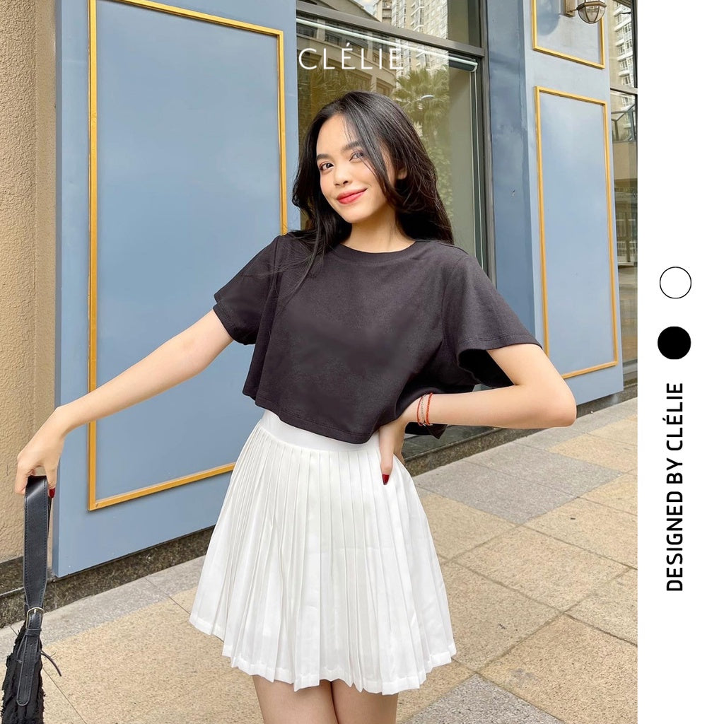 Áo crop-top tay ngắn cổ tròn | BASIC CROP-TOP - CLÉLIE