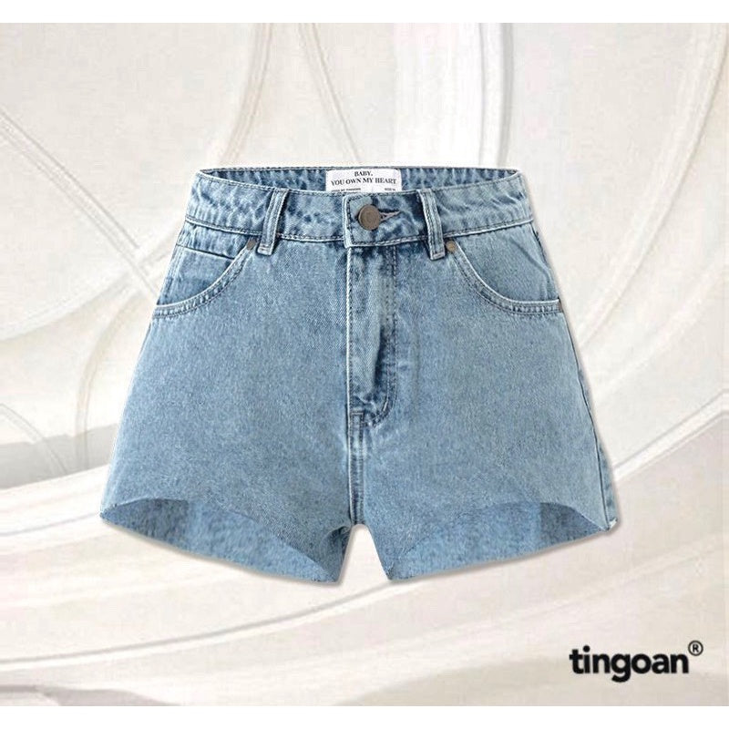 TINGOAN® - XOXO JEANS SHORTS/BLUE denim shorts with blue trim