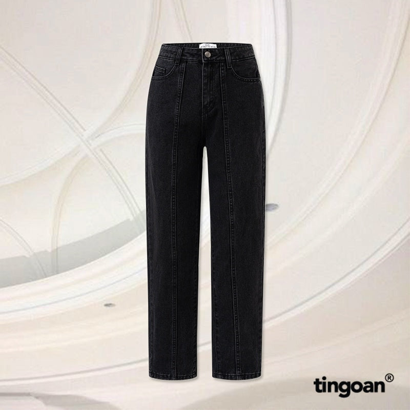 TINGOAN® - Quần bò ống suông đen LIQUID LOVE JEANS/BL