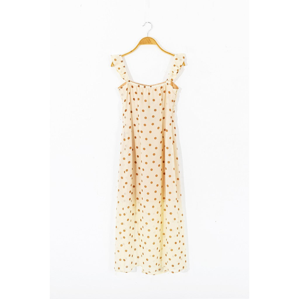 Polka dot maxi dress - 2-strap maxi dress with front slit for streetwear VIENNE TRAN V63M21H019