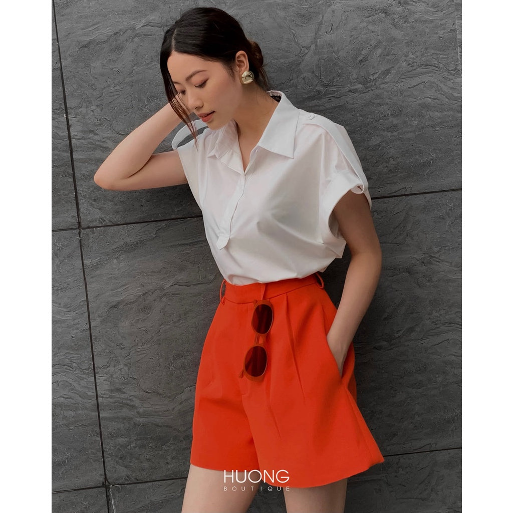 HUONG BOUTIQUE HBQS39 pleated shorts 3 colors black - white - orange