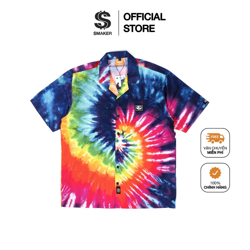 [SMAKER] Unisex short-sleeved shirt for men and women, genuine local brand, Anti Social - "CACH LY XA HOI" TIE DYE SHIRT