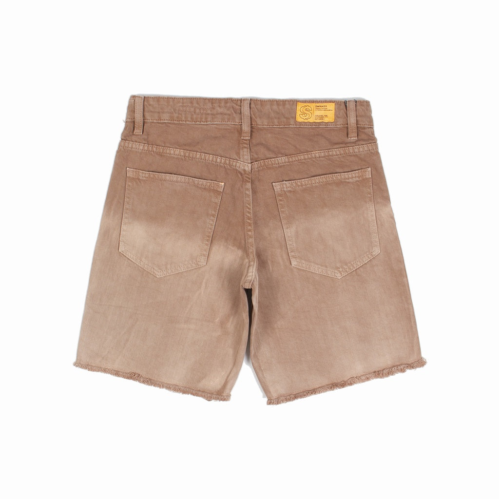 [SMAKER] Men's shorts, high quality brown jean shorts, local brand, embossed logo - EMBOSSED LOGO WASHED DENIM SHORT