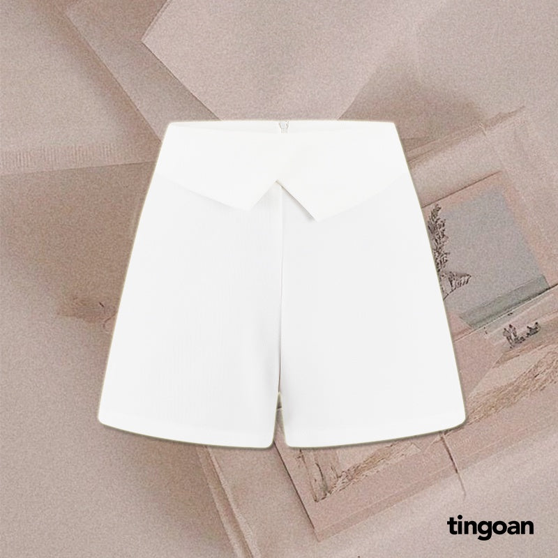 TINGOAN® - High-waisted shorts with straight fit and white flap NO LOVE SHORTS/WH