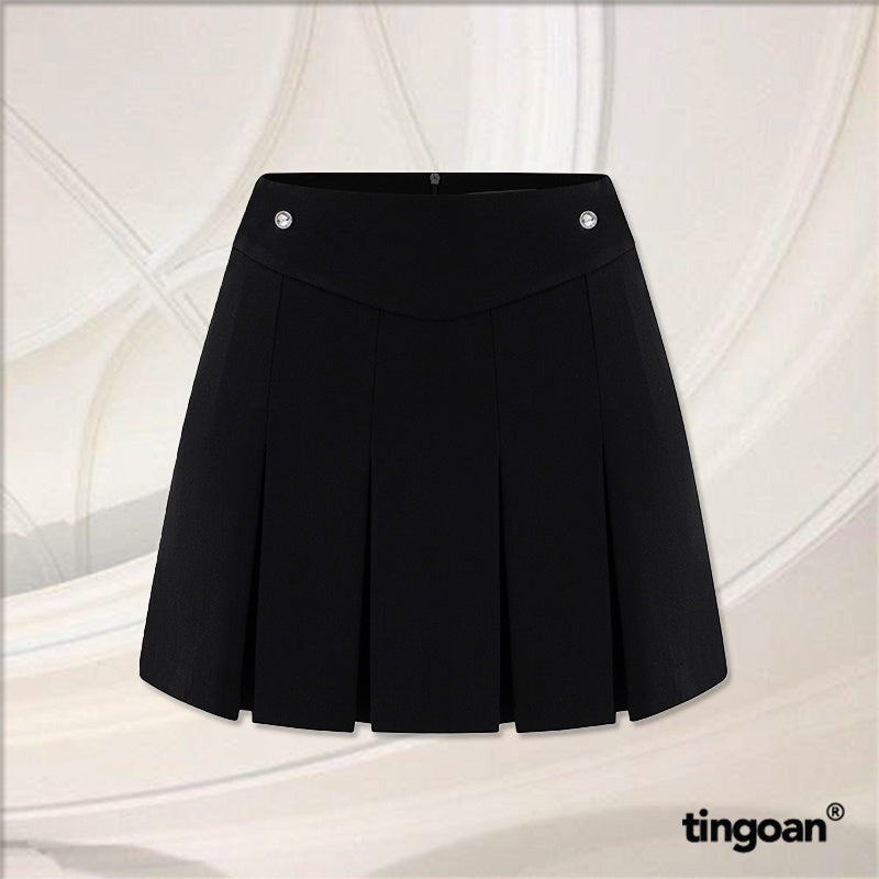 TINGOAN® - Chân váy đen cạp thường vạt xếp ly SAD MOOD SKIRT/BL