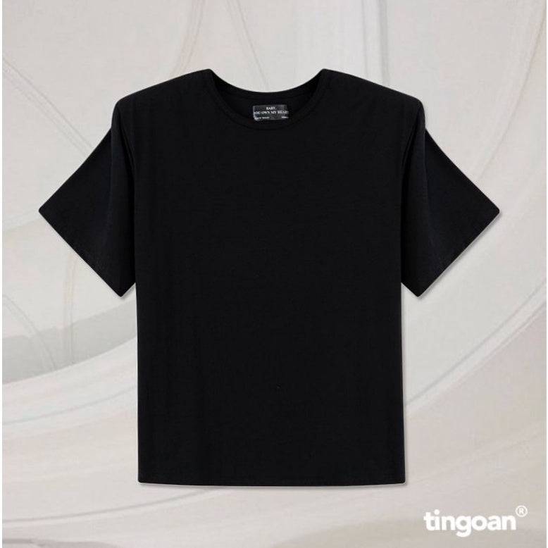 TINGOAN® - LOVE SELLER TSHIRT/BL black round neck 2-layer padded shoulder t-shirt