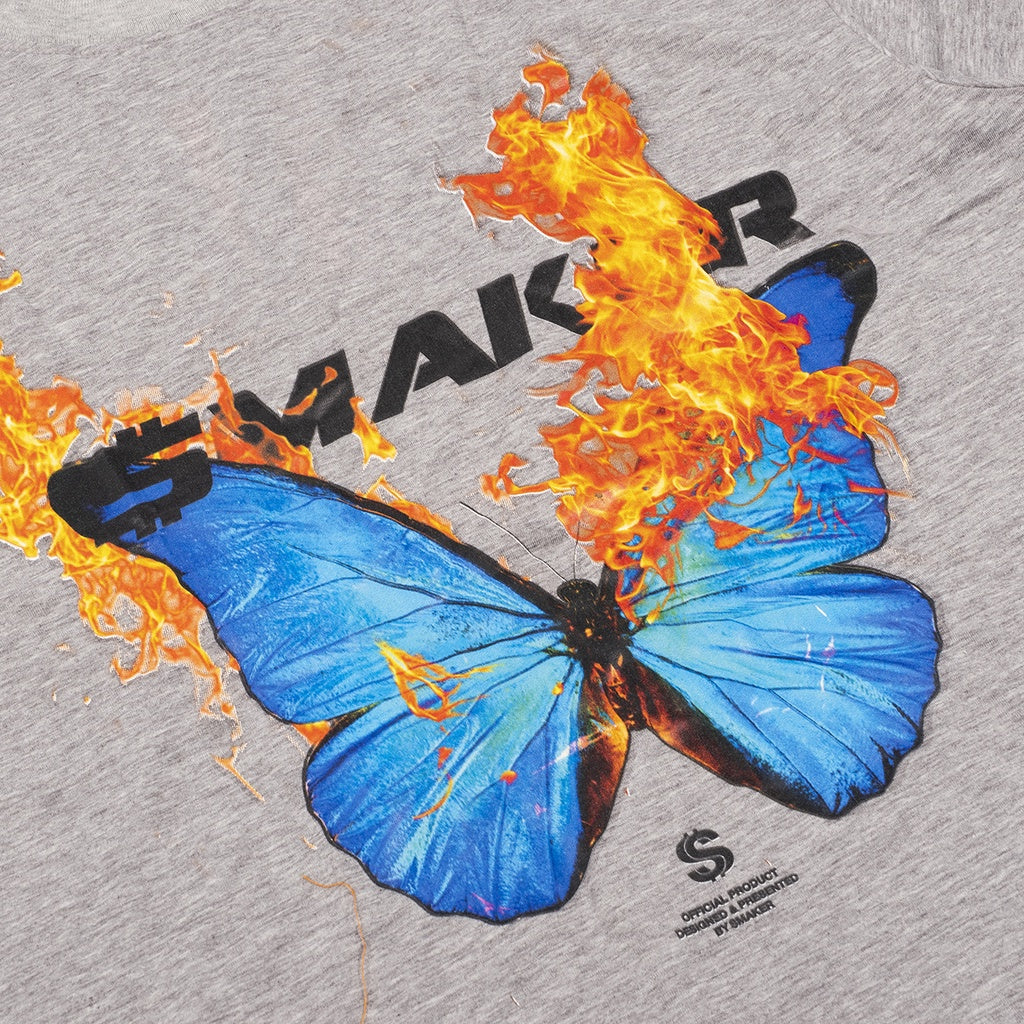 [SMAKER] Unisex cotton t-shirt for men and women, loose form, loose sleeves, genuine local brand - "FIRE BUTTERFLY" TEE IN SALT &amp; PEPPER