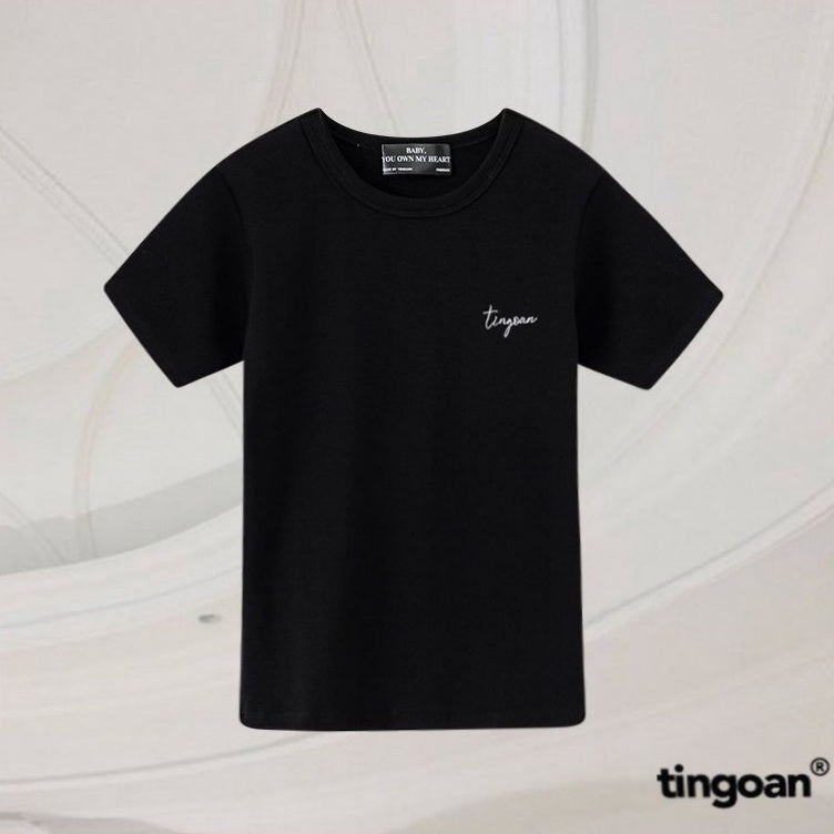 TINGOAN® - Slim fit black T-shirt embroidered with the word "TINGOAN" TSHIRT/BL