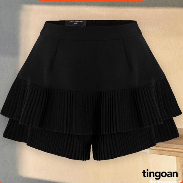 TINGOAN® - Quần váy cạp cao xếp ly 2 tầng đen TAMMY SKORTS/BL