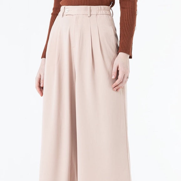 Women's Wide Leg Trousers with Ripped Buttons and Elastic Ribs - Office Straight Straight Leg Pants VIENNE TRAN V64W21Q001