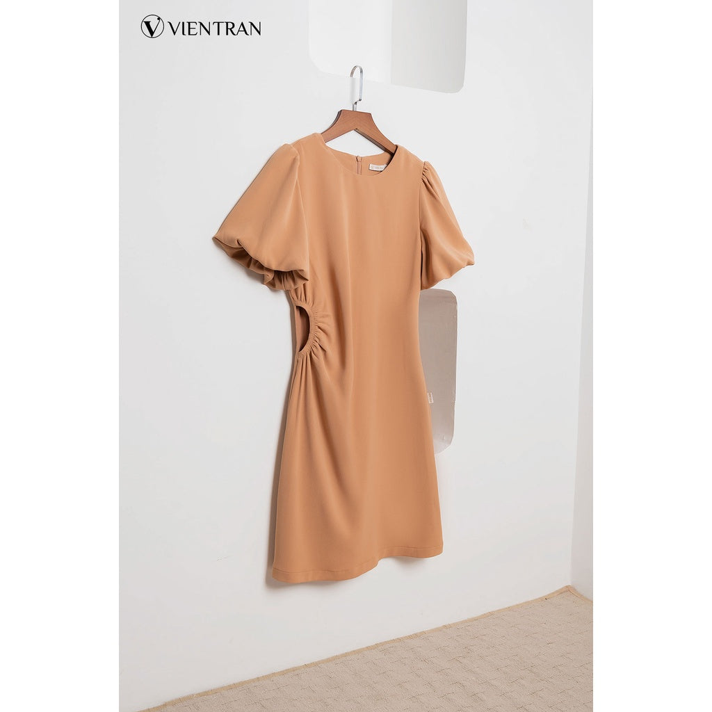 Women's A-line dress with flared sleeves and waist - Super flattering A-line women's one-piece dress with elastic waist VIENNE TRAN V63R21H006