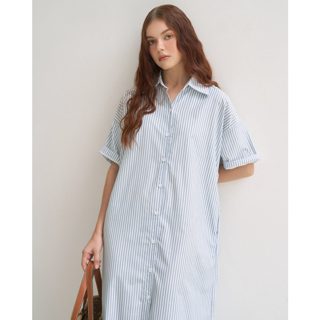 Bloude Blue Striped Shirt Dress | 3405 | Lana Official