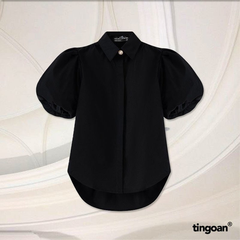 TINGOAN® - Black anti-wrinkle puffed shoulder shirt BABY CHAELA SHIRT/BL