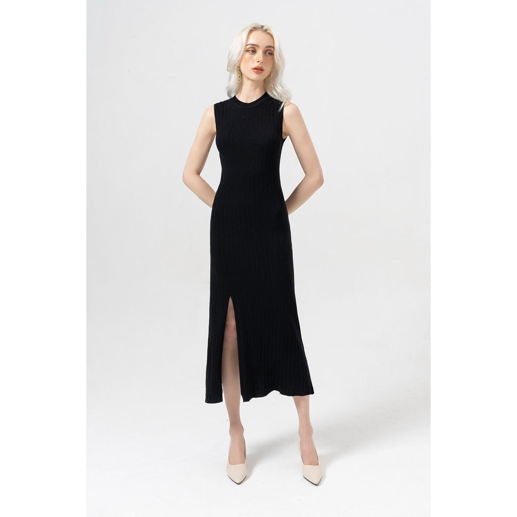 Wool dress with underarm slit and front slit V63F21T001