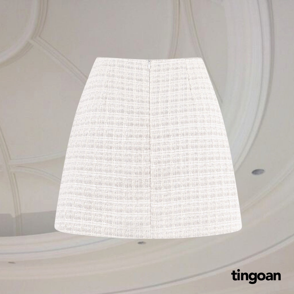 TINGOAN® - High waisted tweed skirt with white slit PINK SWEET SKIRT/WH