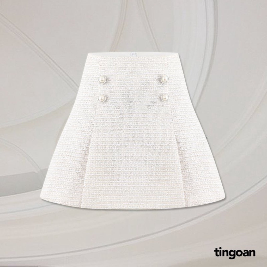 TINGOAN® - FORGET ME NOT SKIRT/WH high-waisted white pleated tweed skirt (with skirt)