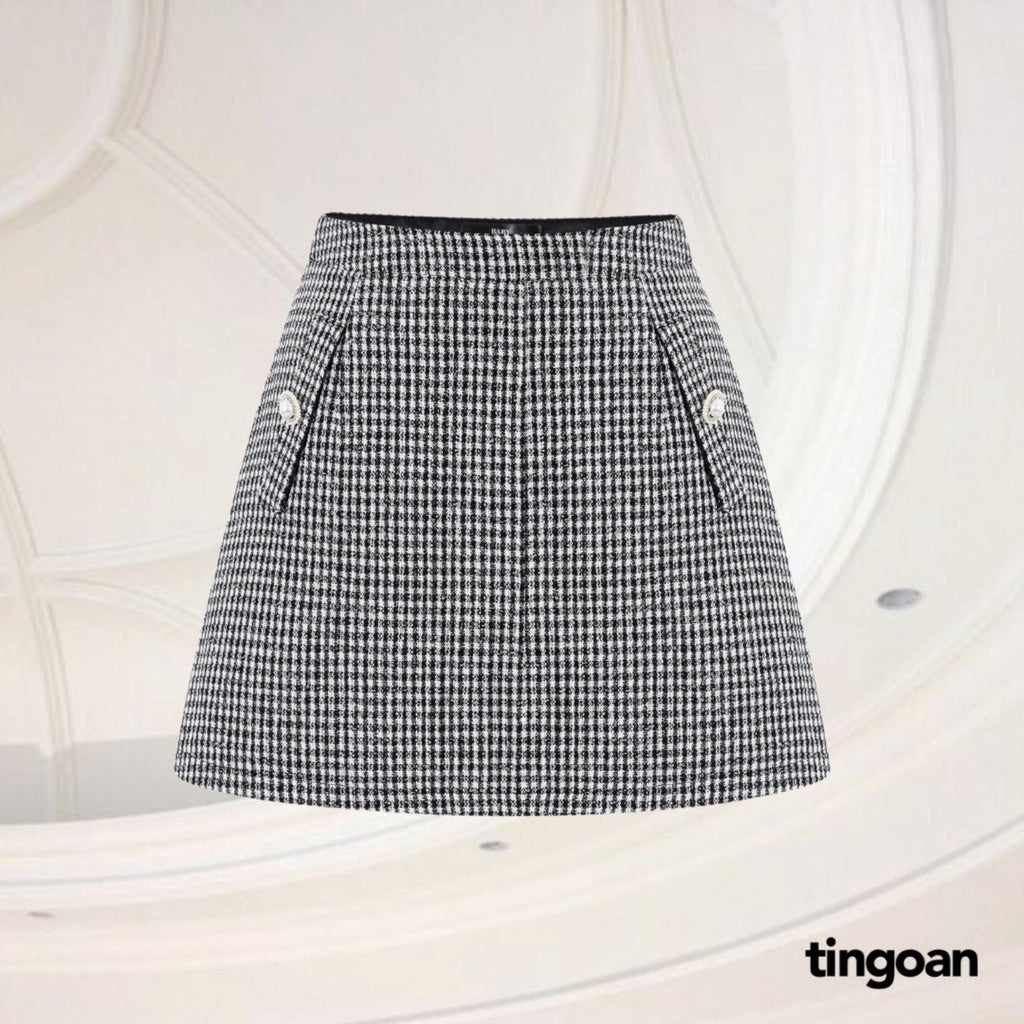 TINGOAN® - Chân váy tweed cạp lưng cao lấp lánh xám YOU’RE THE BESTIE SKIRT/GR