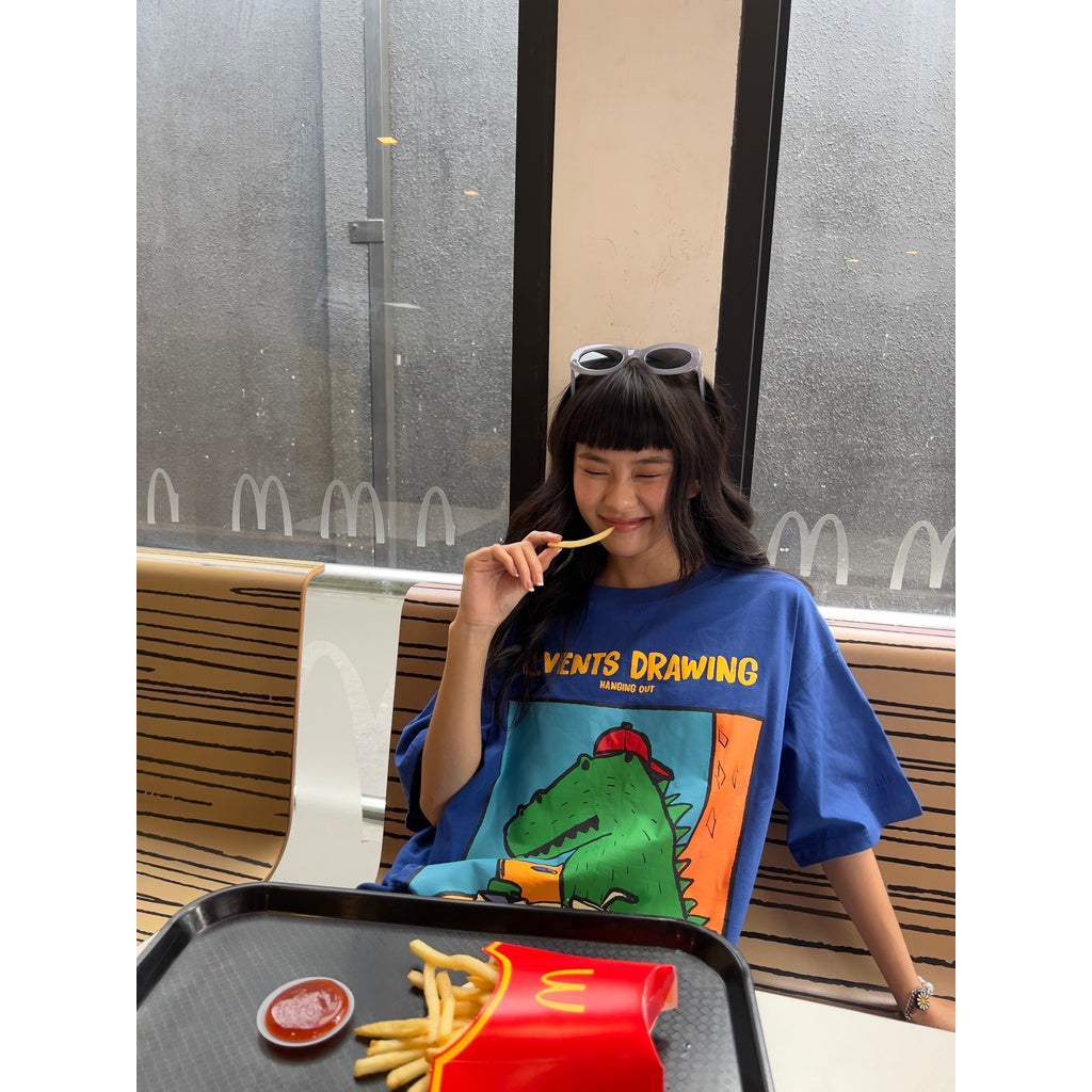 Levents Funny Crocodile/ Blue Tee 100% Cotton Unisex Oversized T-shirt 