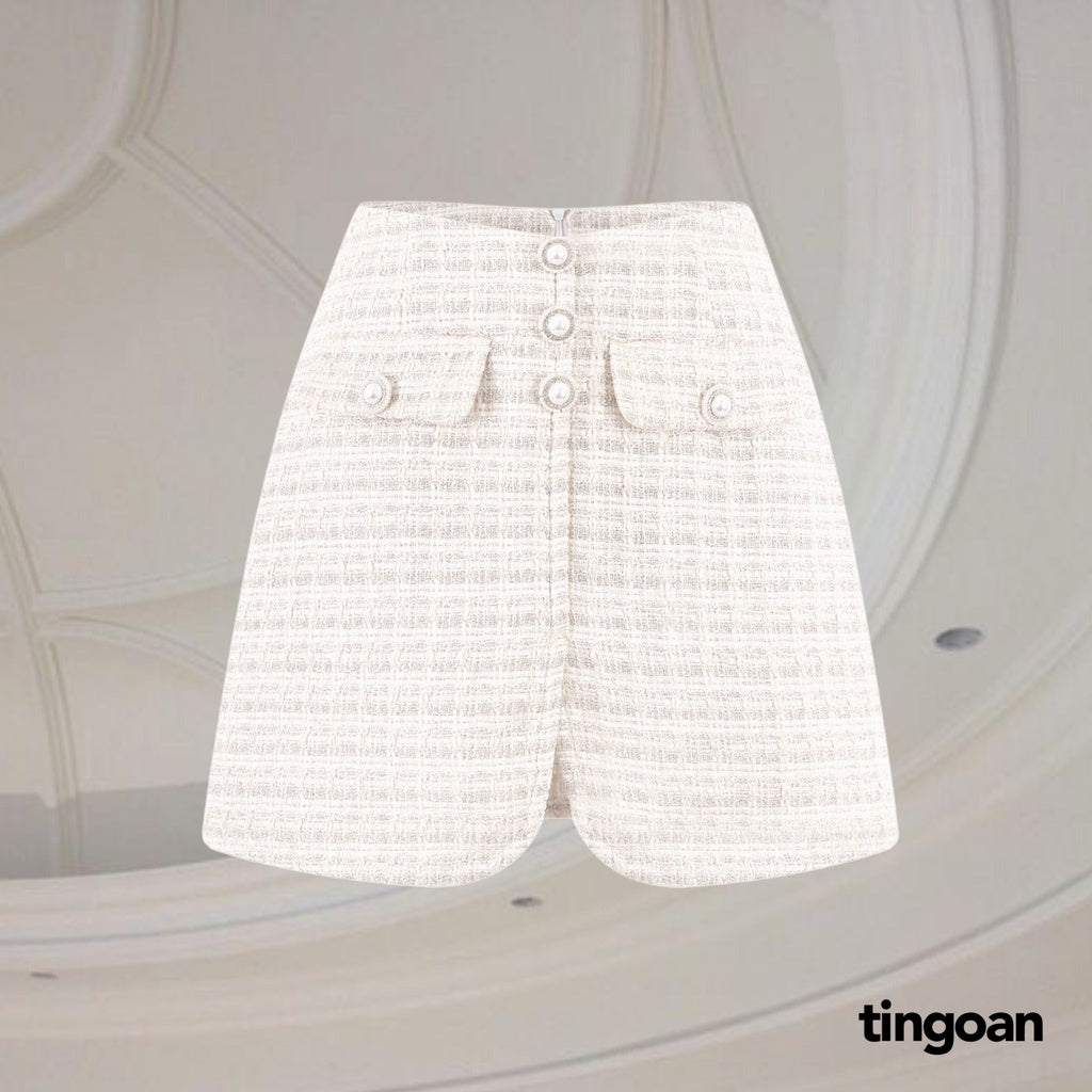 TINGOAN® - High waisted tweed skirt with white slit PINK SWEET SKIRT/WH