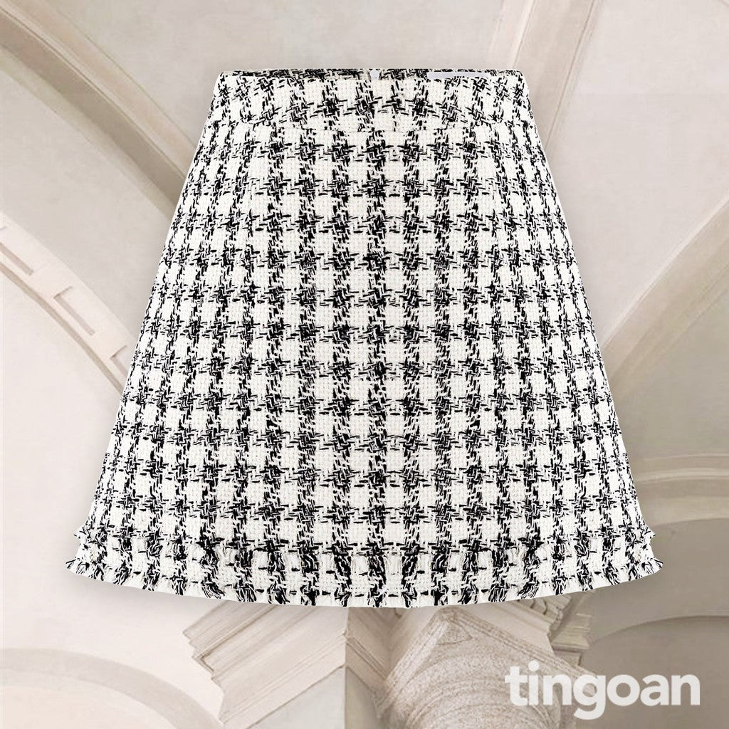 TINGOAN® - Chân váy set tweed tua rua trắng SECRET DREAMER SKIRT/WH