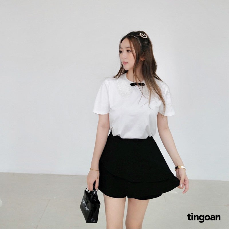 TINGOAN® - HAZE SKORTS VER2/BL black anti-wrinkle 2-layer high-waisted skirt pants LATEST VERSION June 2024