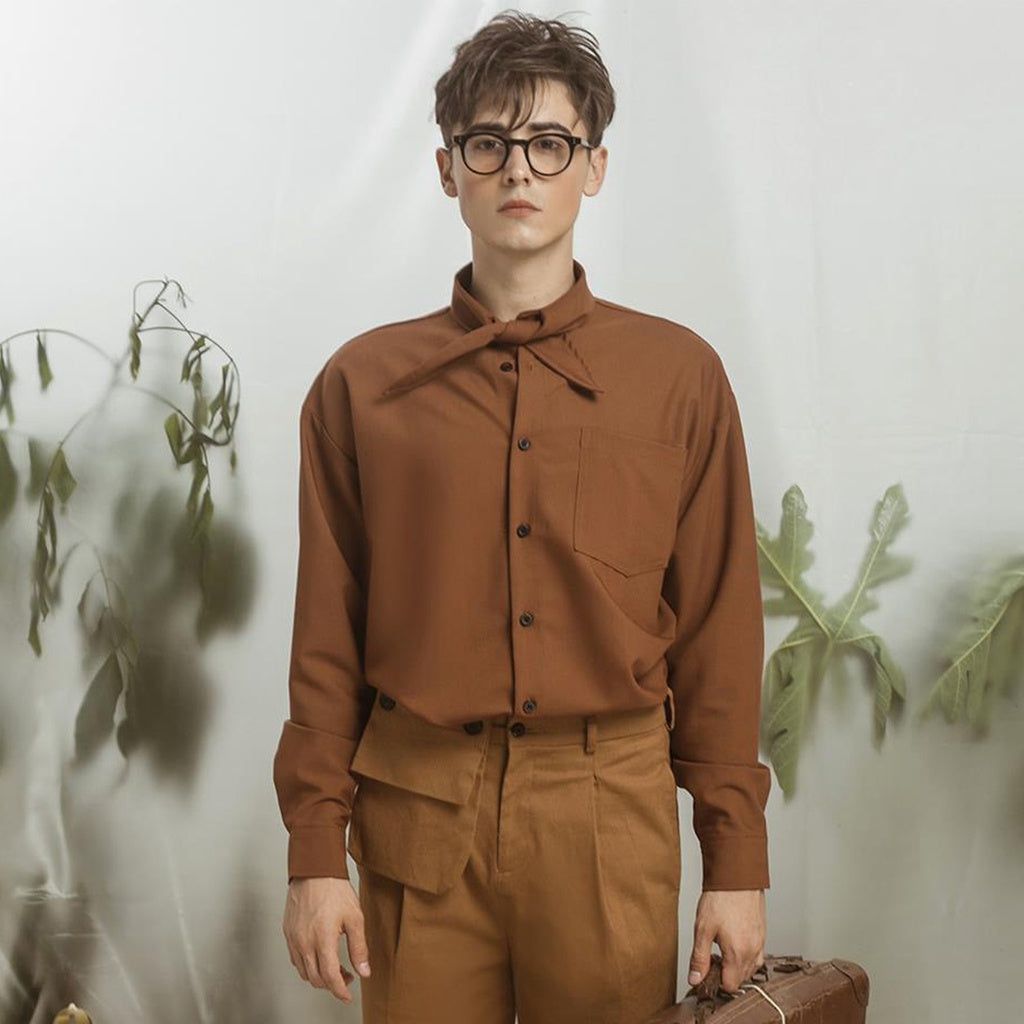 BLANKESPACE Áo Sơmi Tay Dài Brown Rabbit Shirt Vải Cotton Sợi Chéo Không Nhăn Thời Trang Nam Nữ Unisex