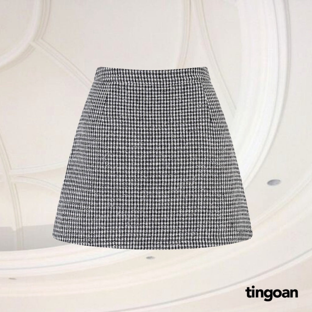 TINGOAN® - Chân váy tweed cạp lưng cao lấp lánh xám YOU’RE THE BESTIE SKIRT/GR