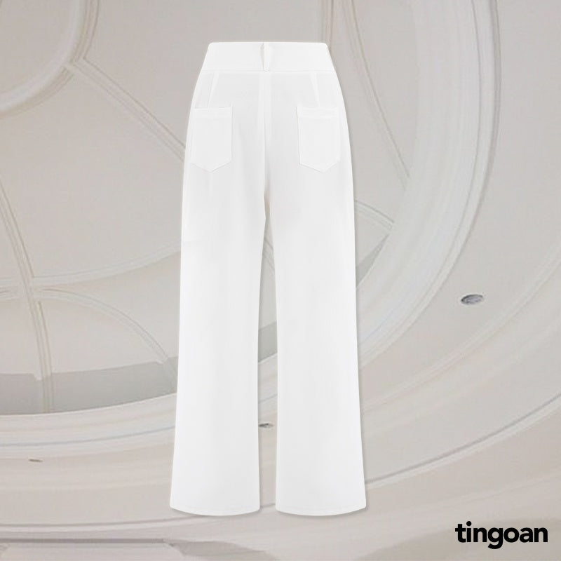 TINGOAN® - PEONY CULOTTES v2/WH white wide-leg 2-button high-waisted pants, latest version October 2023