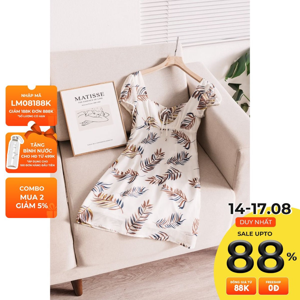 Short square neck women's dress - Women's dress with lovely floral patterns VIENNE TRAN V63F22H027