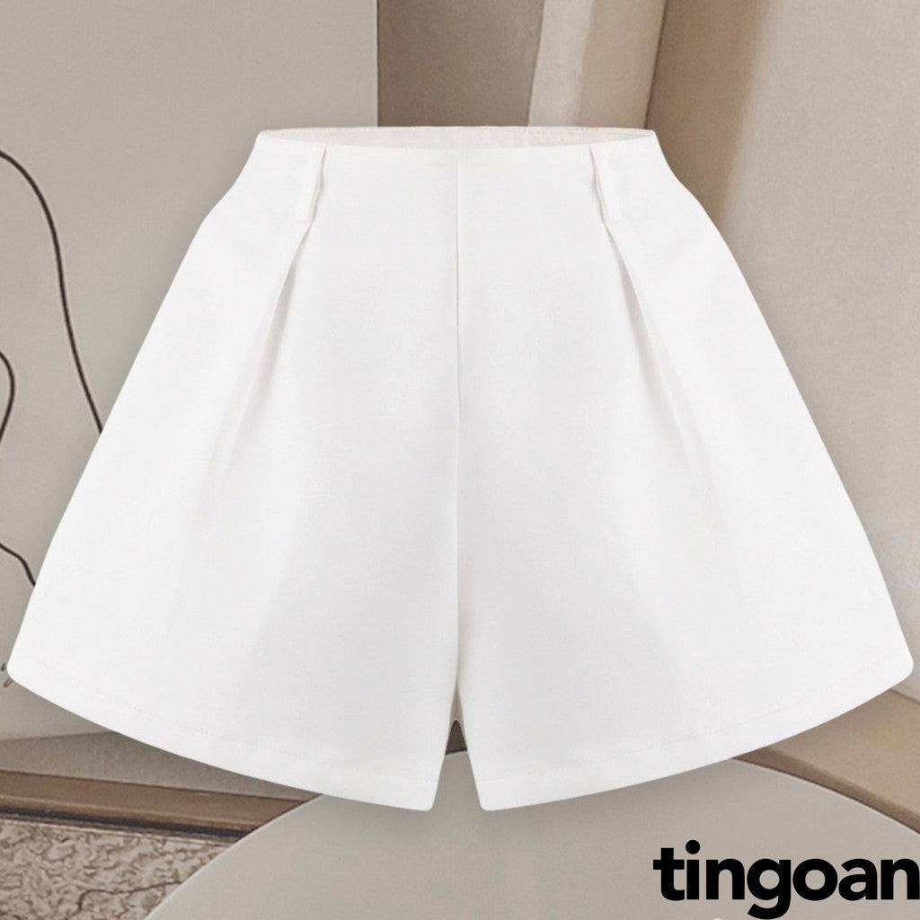 TINGOAN® - Quần shorts cạp cao chiết ly eo trắng BUBBLE SHORTS/WH