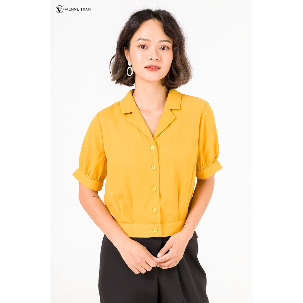 Áo sơ mi cổ vest nữ tay nhún - Áo vest sơ mi dáng croptop tay bồng điệu đà VIENNE TRAN V61B20H044