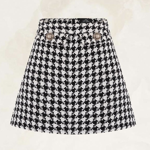 TINGOAN® - Chân váy tweed cạp cao caro LOVE POEM SKIRT/CR V2 vải mới nhất 2023 ánh ngà vintage