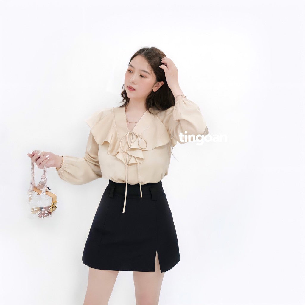 TINGOAN® - Chân váy ngắn cạp cao xẻ váy CAREY SKIRT/BL