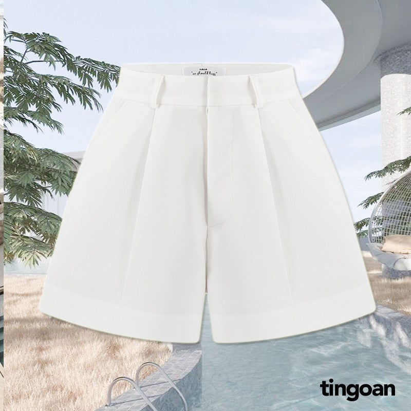 TINGOAN® - JOCIE SHORTS/WH high-waisted white shorts