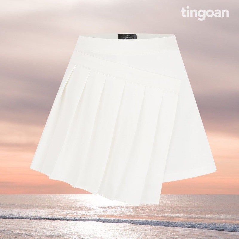 Quần váy cạp cao xếp ly vạt lệch trắng tingoan SNEAKY SKIRT/WH