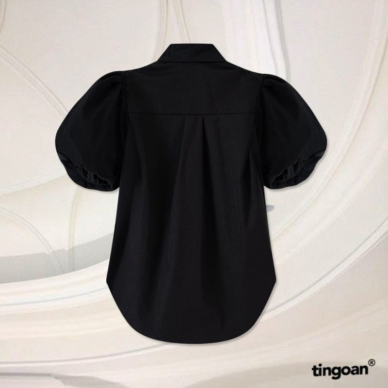 TINGOAN® - Áo sơ mi vai phồng cộc tay chống nhăn đen BABY CHAELA SHIRT/BL