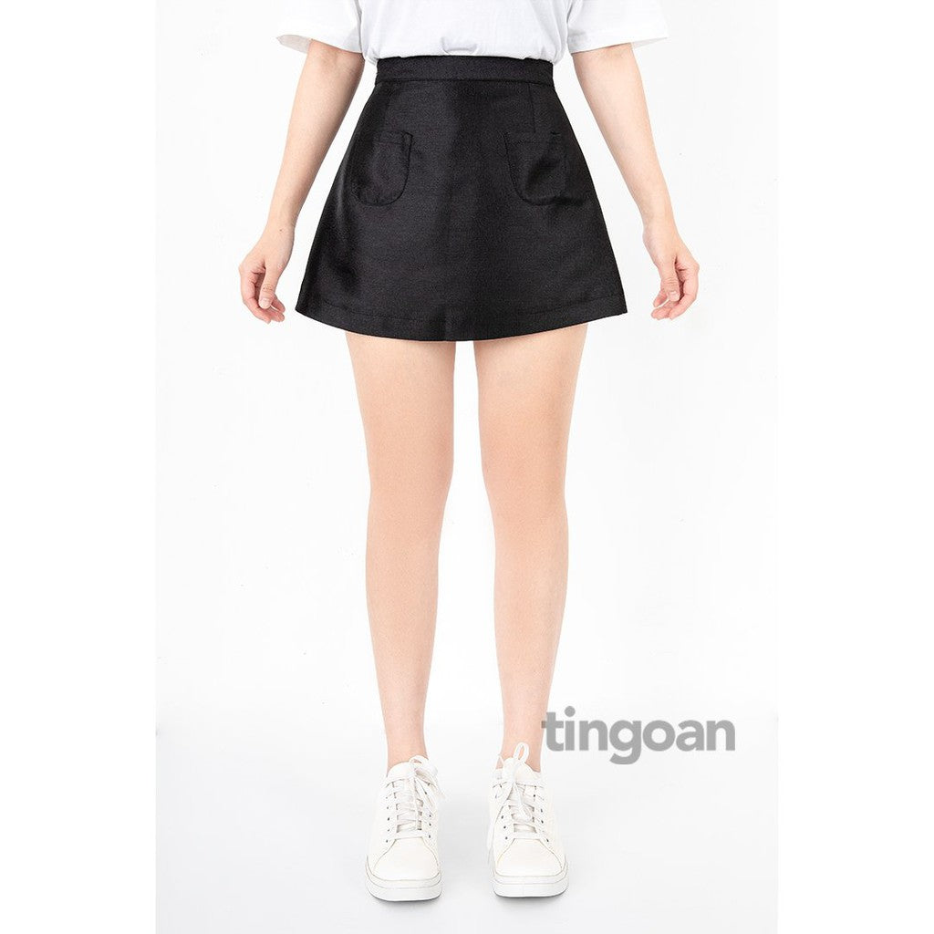 TINGOAN® - A-line paper tafta skirt with 2 black front pockets BADDIE SKIRT/BL