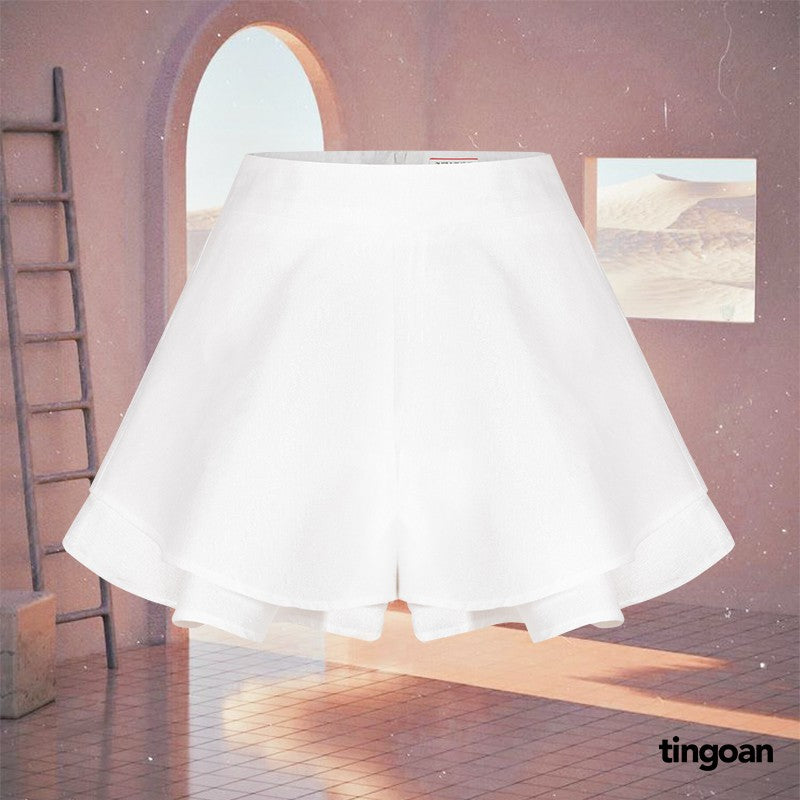 TINGOAN® - CHARMIE SKORTS/WH white 2-layer high-waist flared tafta skirt