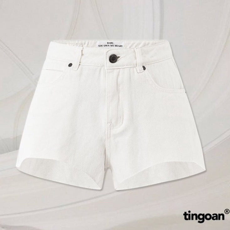 TINGOAN® - White hem cut denim shorts XOXO JEANS SHORTS/WH