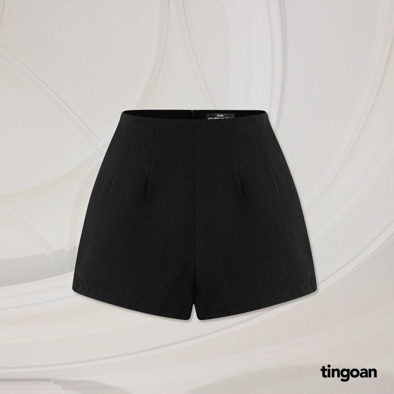 TINGOAN® - Quần shorts ngắn hack hông chiết ly eo đen RUN2U SHORTS/BL