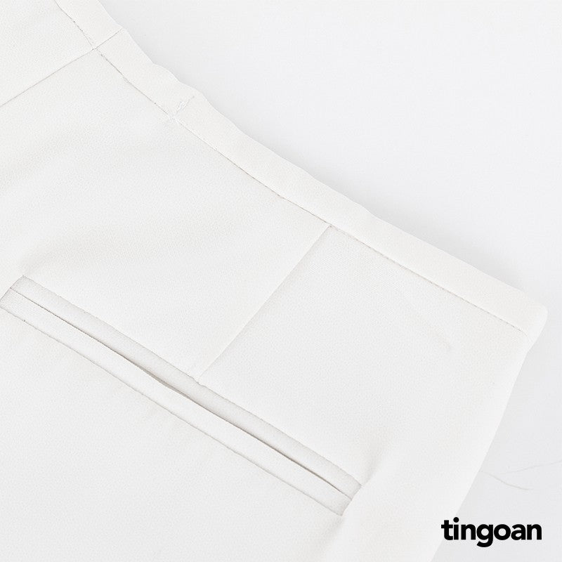 TINGOAN® - JANE CULOTTES v2/WH white wide-leg trousers with wrinkle-free waistband