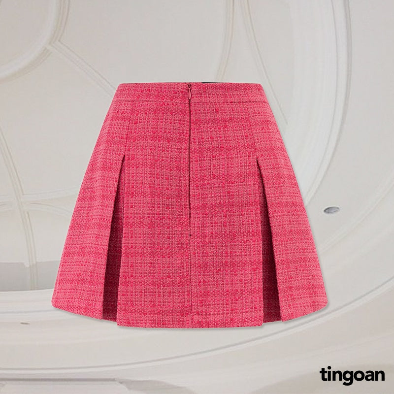 TINGOAN® - Chân váy tweed cạp lưng cao xếp ly hồng PINK SWEET SKIRT/PK