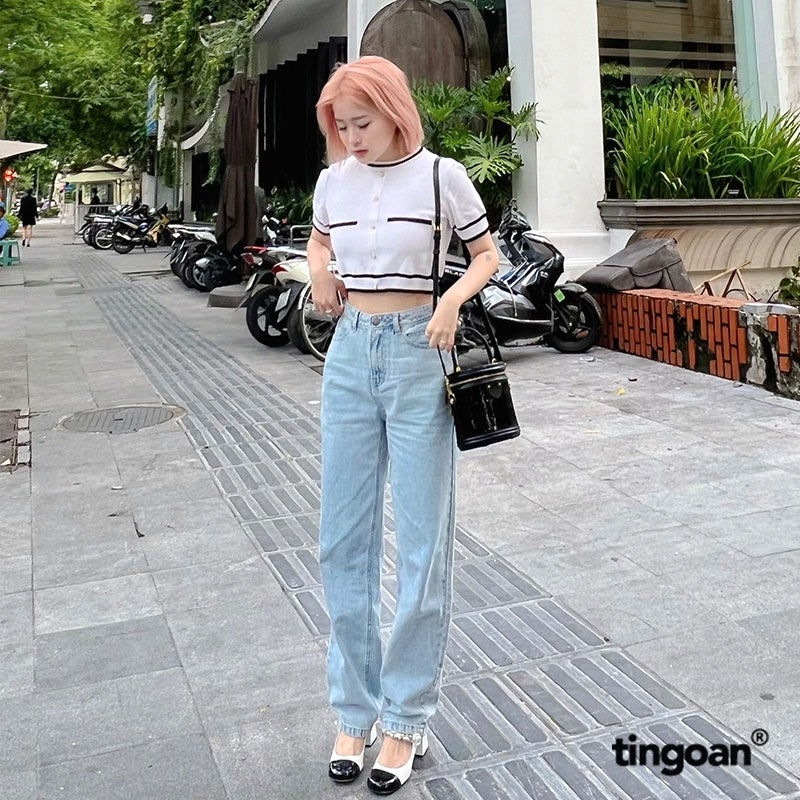 TINGOAN® - Quần cullotes bò xanh DUA LIPA JEANS/LB