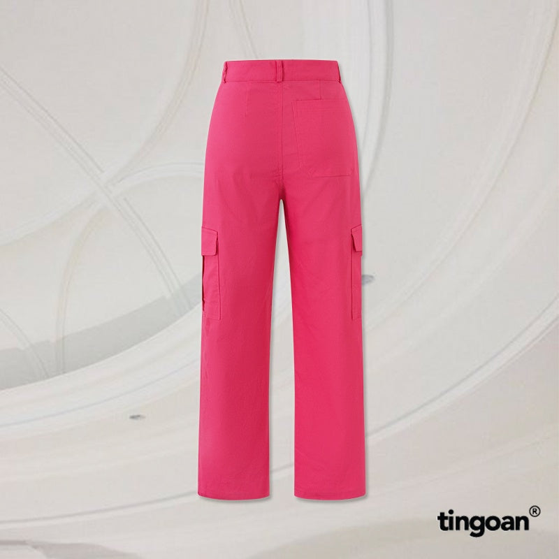 TINGOAN® - Pink khaki pants with straight waistband and box pockets on both sides LOVE REMOVER PANTS/PK