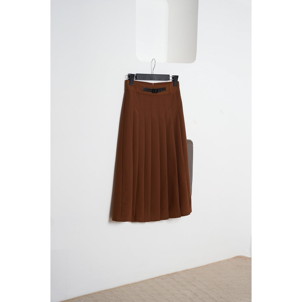 Women's flared midi skirt - Long flared pleated skirt with back zipper VIENNE TRAN V62L21Q005