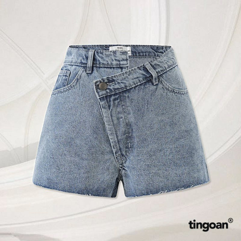 TINGOAN® - Blue bias cut denim shorts MASCARA JEANS SHORTS/BLUE