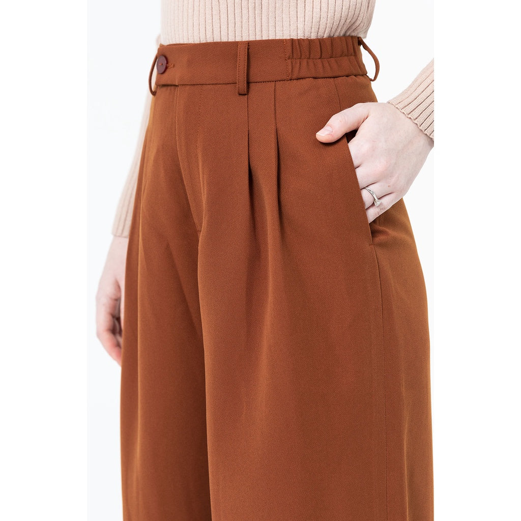 Women's Wide Leg Trousers with Ripped Buttons and Elastic Ribs - Office Straight Straight Leg Pants VIENNE TRAN V64W21Q001